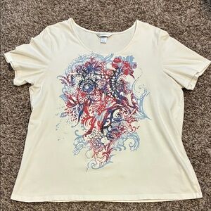 Christopher & Banks Cream Graphic Women's Tee- Size XL ** See Description**
